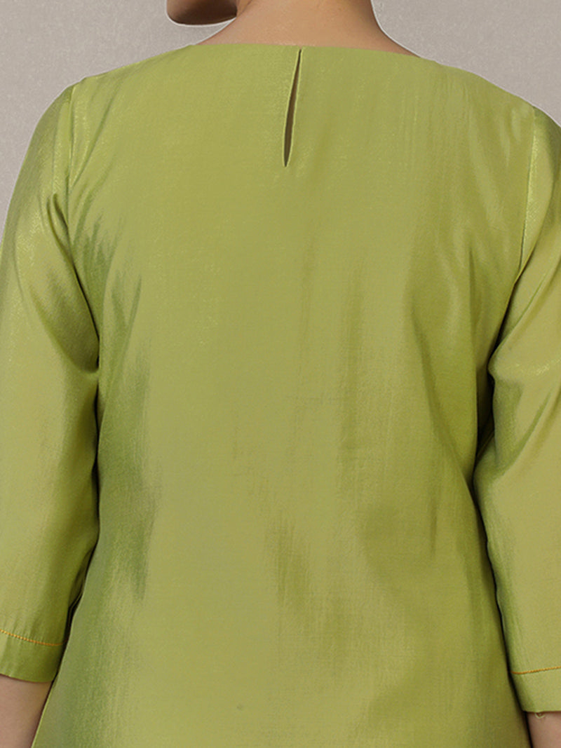 Sadaf x Rozaana | A Line Kurta in Pista Green with Thread Work | Coords or Only Kurta-Binks