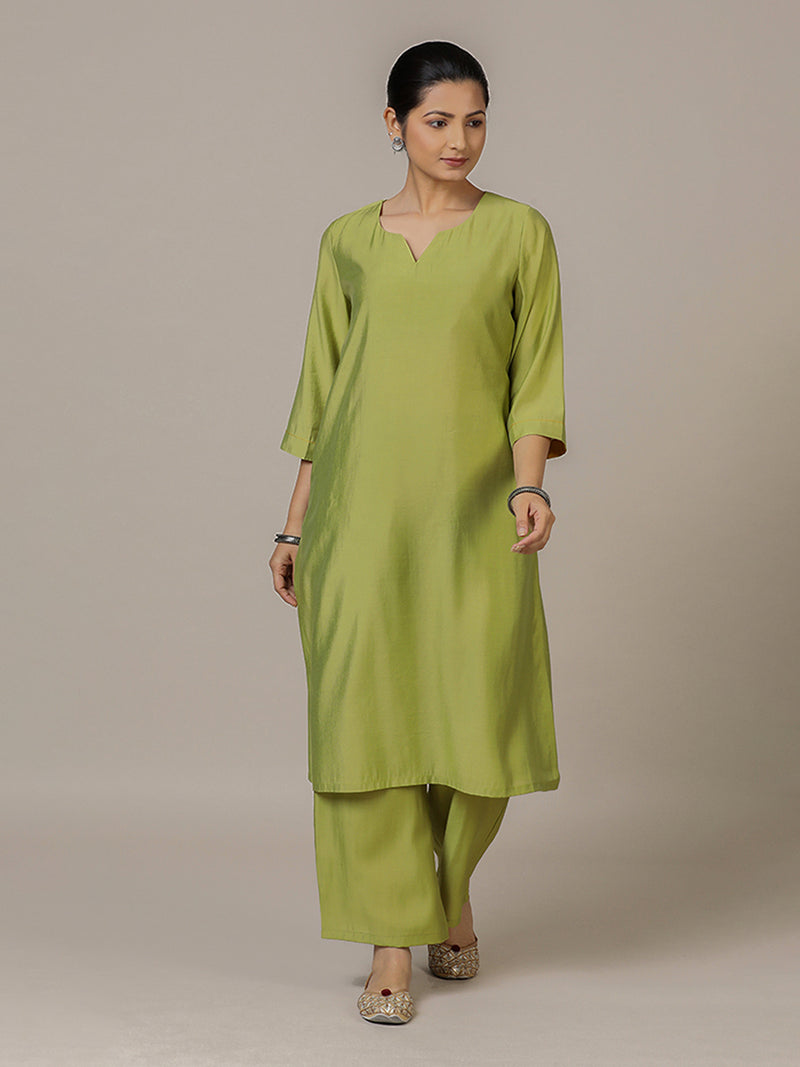 Sadaf x Rozaana | A Line Kurta in Pista Green with Thread Work | Coords or Only Kurta-Binks