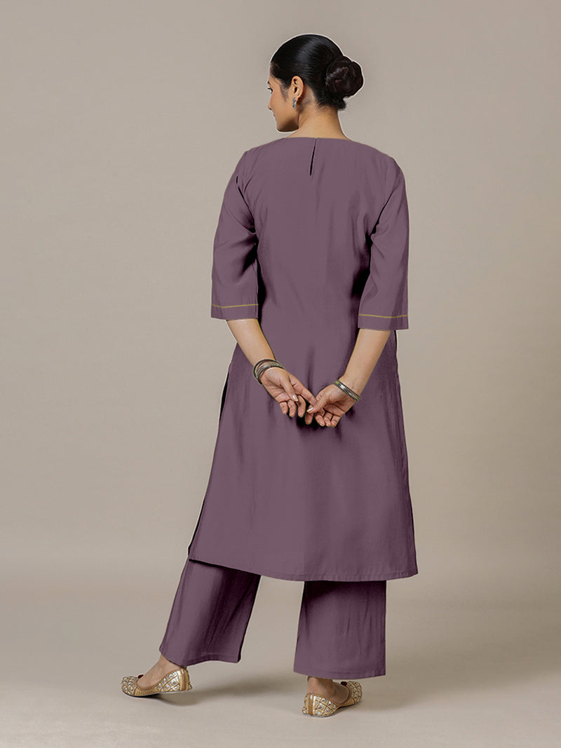 Sadaf x Rozaana | A Line Kurta in Purple Mauve with Thread Work | Coords or Only Kurta-Binks