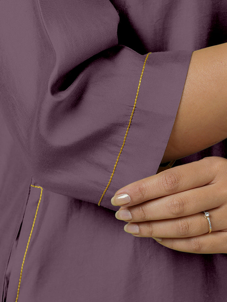 Sadaf x Rozaana Kurta, in Purple Viscose, featuring three quarter sleeves and round neck with splitline (view 3).