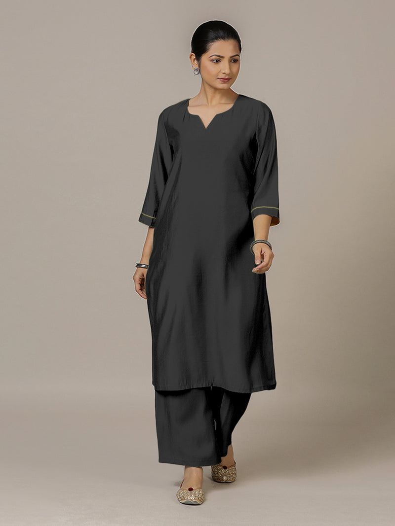Sadaf x Rozaana | A Line Kurta in Raven Black with Thread Work | Coords or Only Kurta-Binks