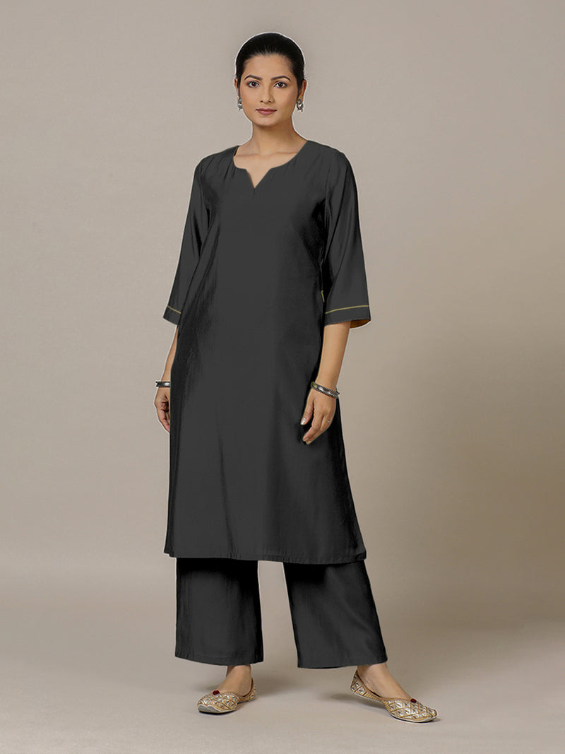 Sadaf x Rozaana | A Line Kurta in Raven Black with Thread Work | Coords or Only Kurta-Binks