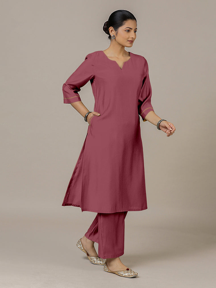 Sadaf x Rozaana Kurta, in Pink Viscose, featuring three quarter sleeves and round neck with splitline, made for daily & work.