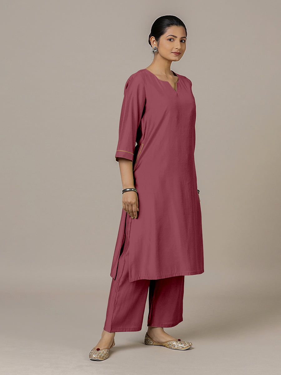 Sadaf x Rozaana Kurta, in Pink Viscose, featuring three quarter sleeves and round neck with splitline, made for daily & work.