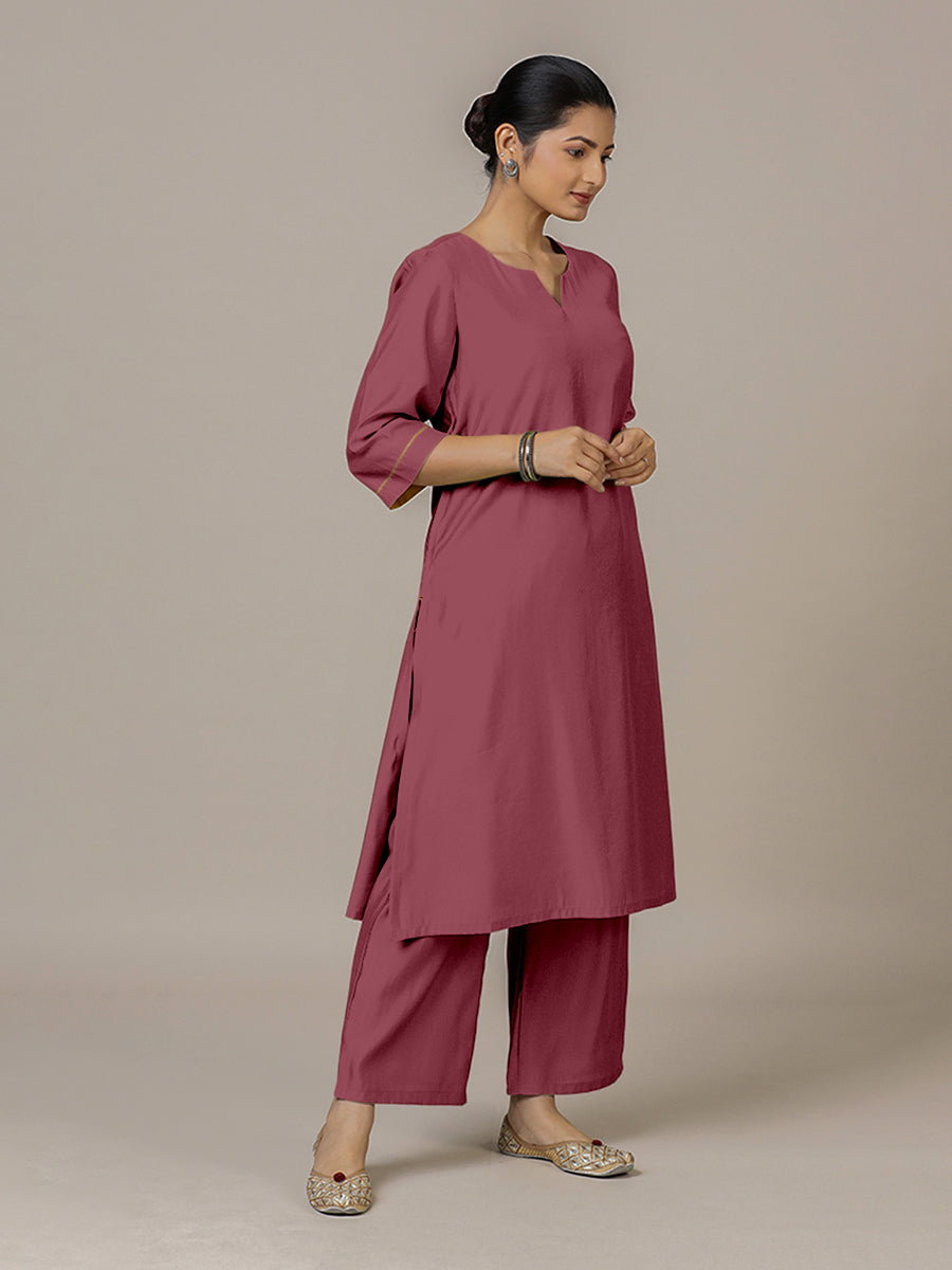 Sadaf x Rozaana Kurta, in Pink Viscose, featuring three quarter sleeves and round neck with splitline, made for daily & work.
