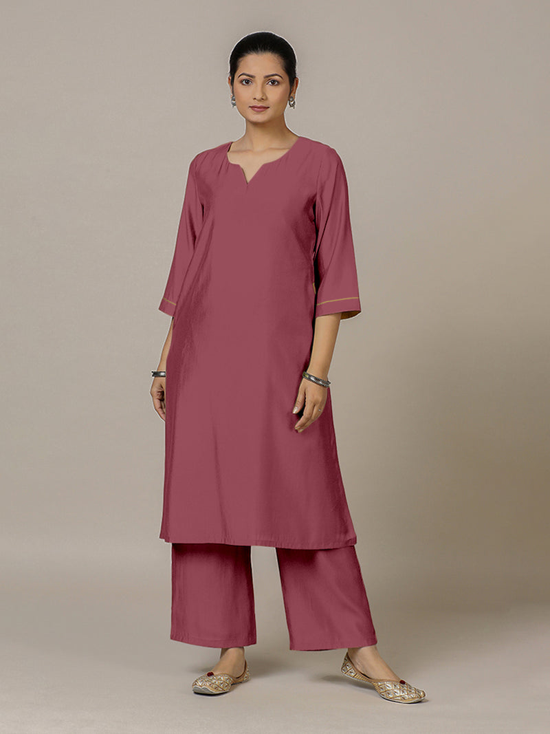 Sadaf x Rozaana | A Line Kurta in Rose Pink with Thread Work | Coords or Only Kurta-Binks
