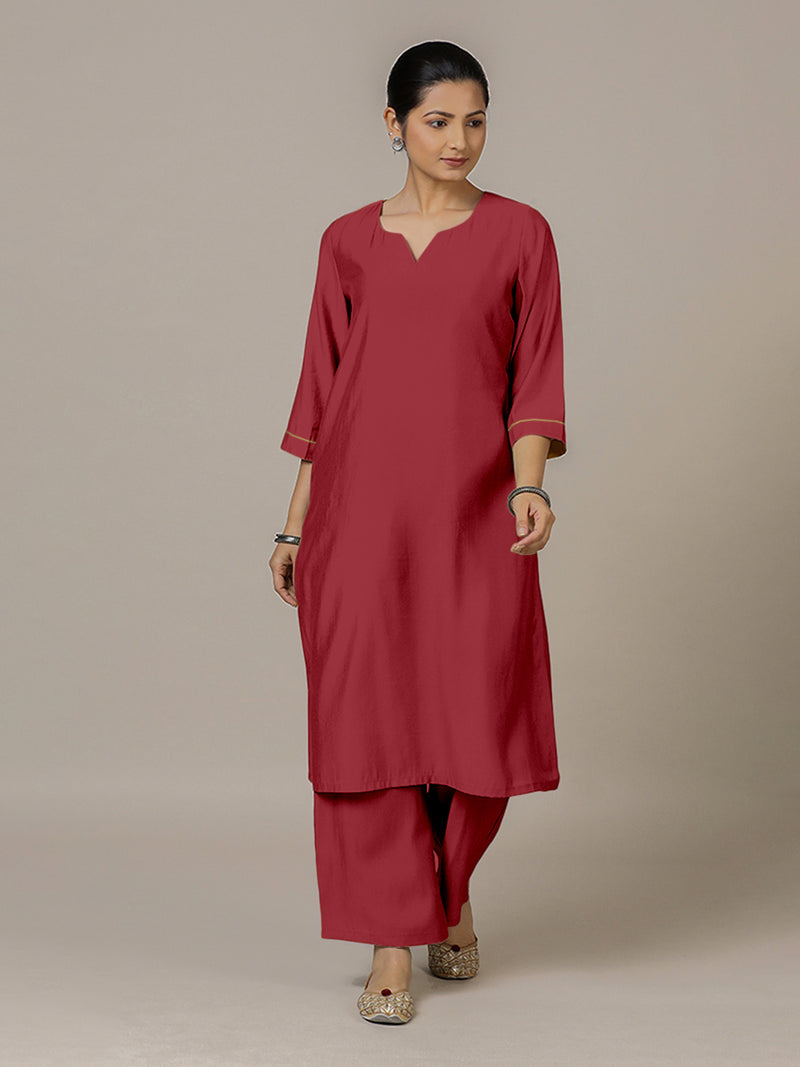 Sadaf x Rozaana | A Line Kurta in Scarlet Red with Thread Work | Coords or Only Kurta-Binks