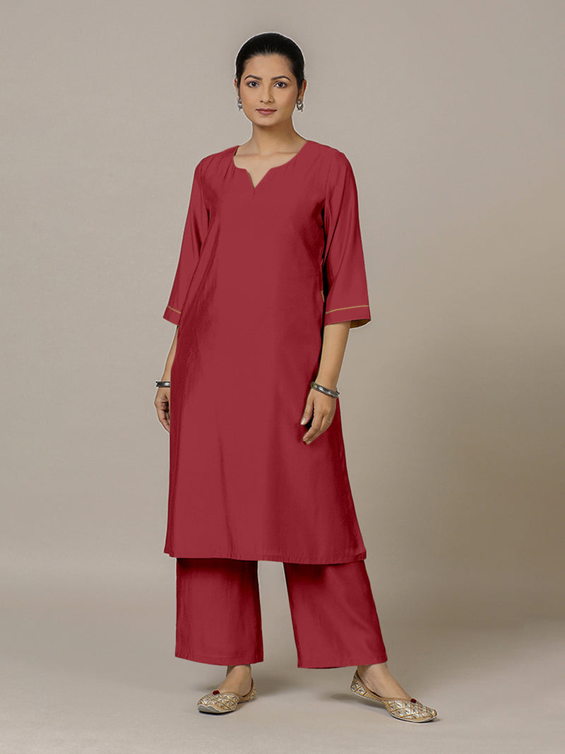 Sadaf x Rozaana | A Line Kurta in Scarlet Red with Thread Work | Coords or Only Kurta-Binks