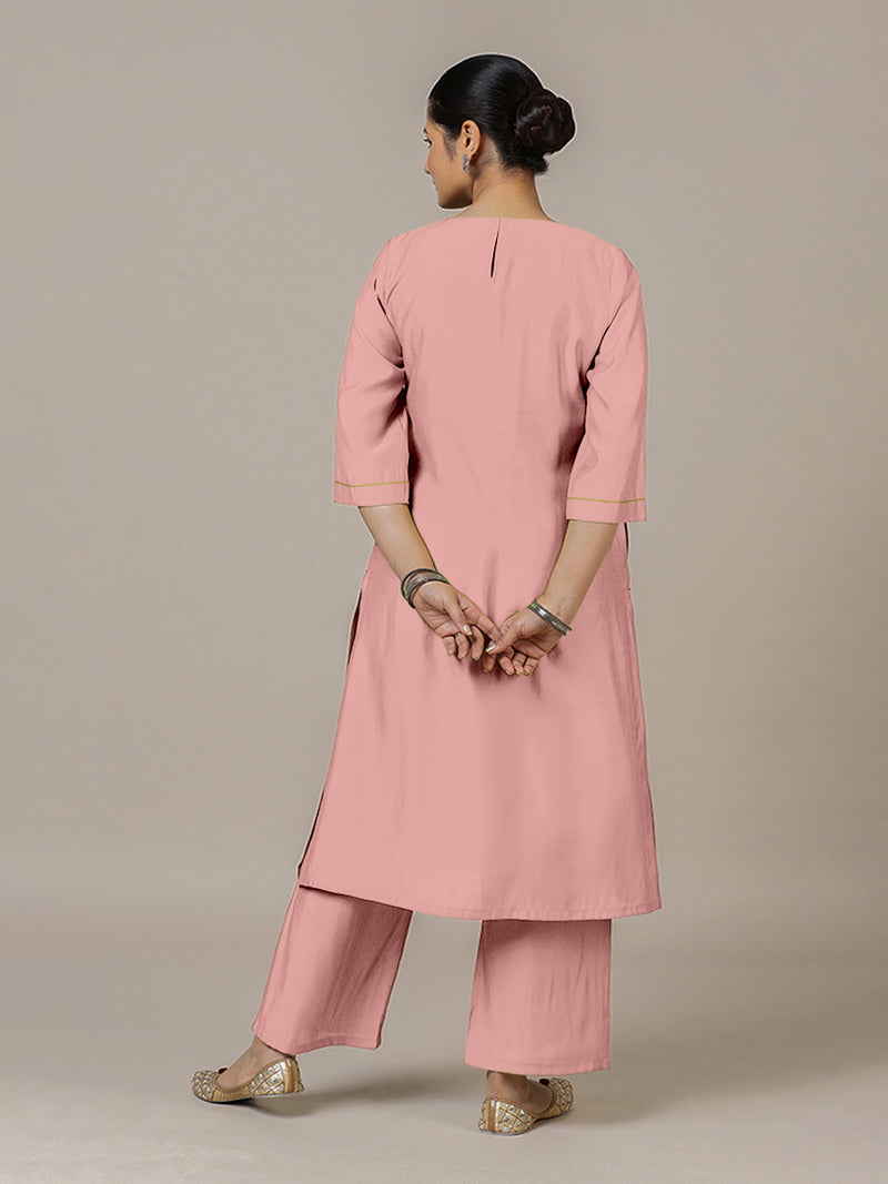 Sadaf x Rozaana | A Line Kurta in Sea Pink with Thread Work | Coords or Only Kurta-Binks