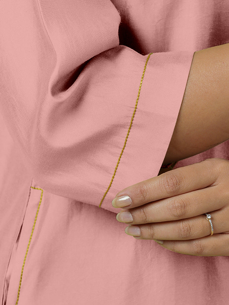 Sadaf x Rozaana Kurta, in Pink Viscose, featuring three quarter sleeves and round neck with splitline, made for daily & work.