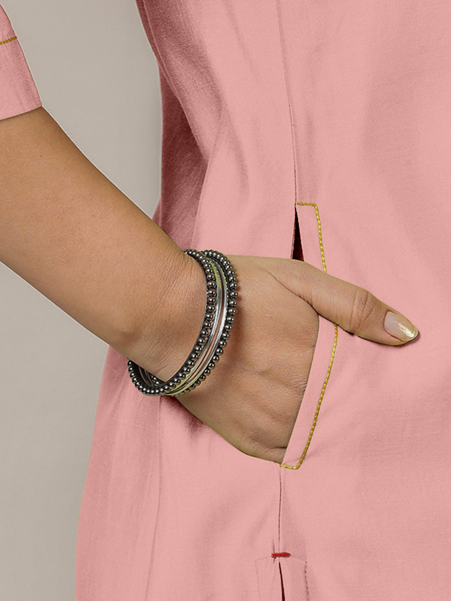 Sadaf x Rozaana Kurta, in Pink Viscose, featuring three quarter sleeves and round neck with splitline, made for daily & work.