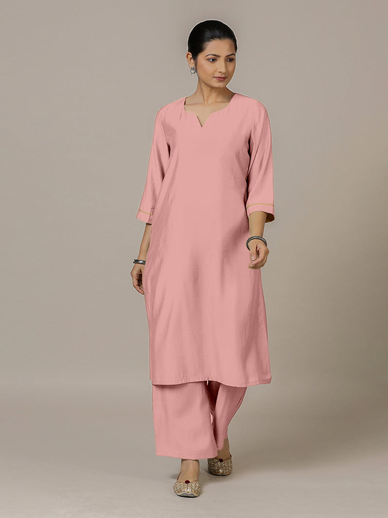 Sadaf x Rozaana | A Line Kurta in Sea Pink with Thread Work | Coords or Only Kurta-Binks