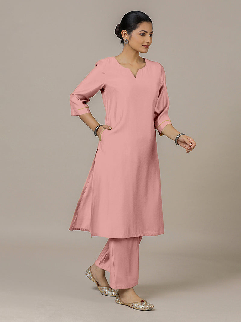Sadaf x Rozaana | A Line Kurta in Sea Pink with Thread Work | Coords or Only Kurta-Binks