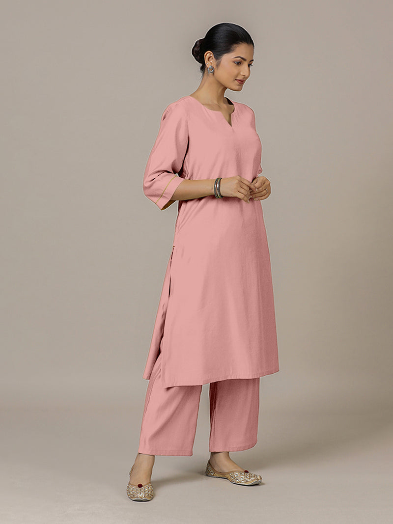 Sadaf x Rozaana | A Line Kurta in Sea Pink with Thread Work | Coords or Only Kurta-Binks