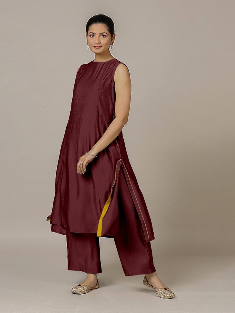 Sameera x Rozaana | A Line Kurta in Deep Maroon with Thread Work | Coords or Only Kurta-Binks