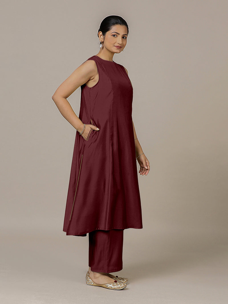 Sameera x Rozaana | A Line Kurta in Deep Maroon with Thread Work | Coords or Only Kurta-Binks