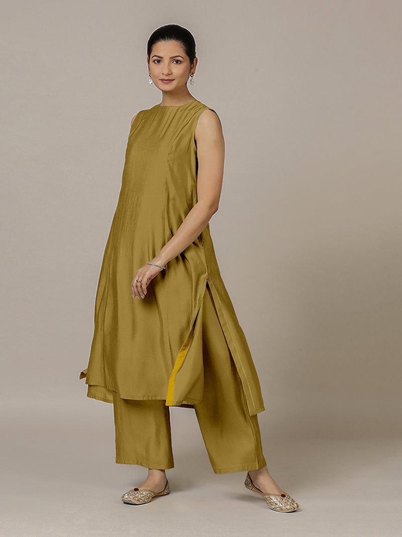Sameera x Rozaana | A Line Kurta in Dijon Mustard with Thread Work | Coords or Only Kurta-Binks