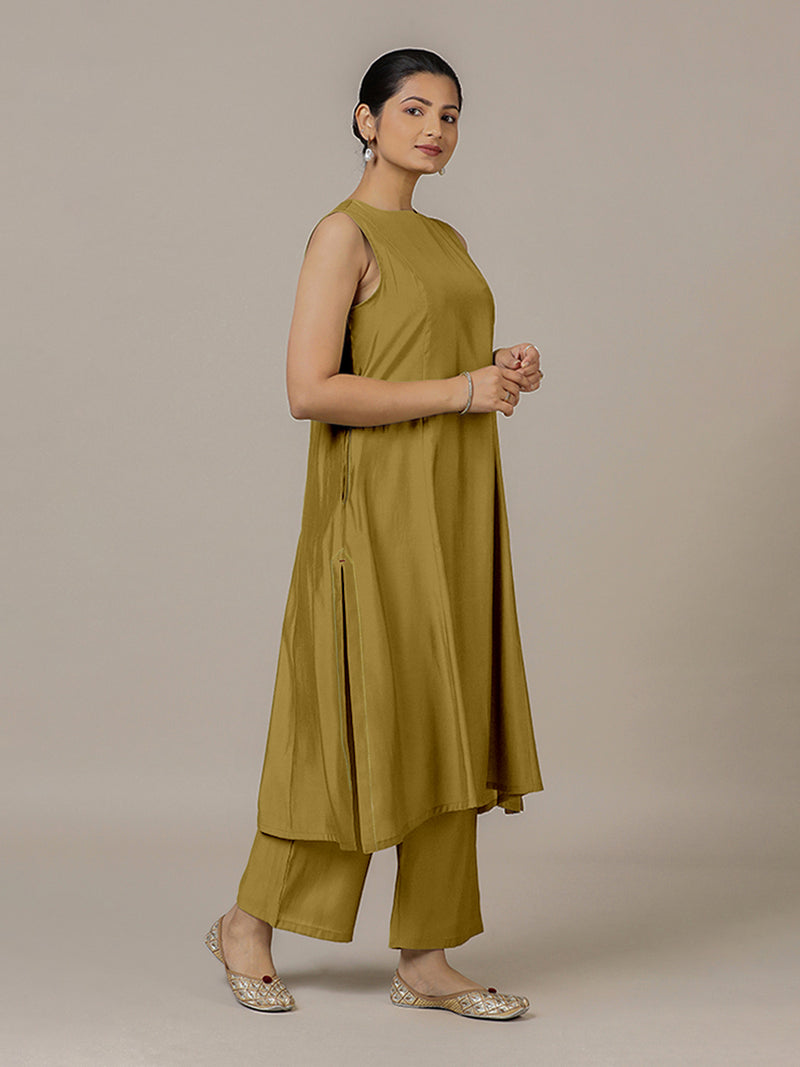 Sameera x Rozaana | A Line Kurta in Dijon Mustard with Thread Work | Coords or Only Kurta-Binks