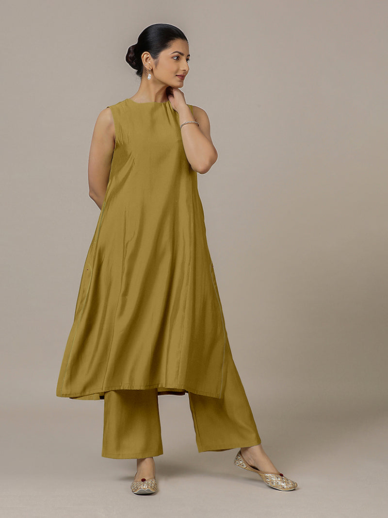 Sameera x Rozaana | A Line Kurta in Dijon Mustard with Thread Work | Coords or Only Kurta-Binks