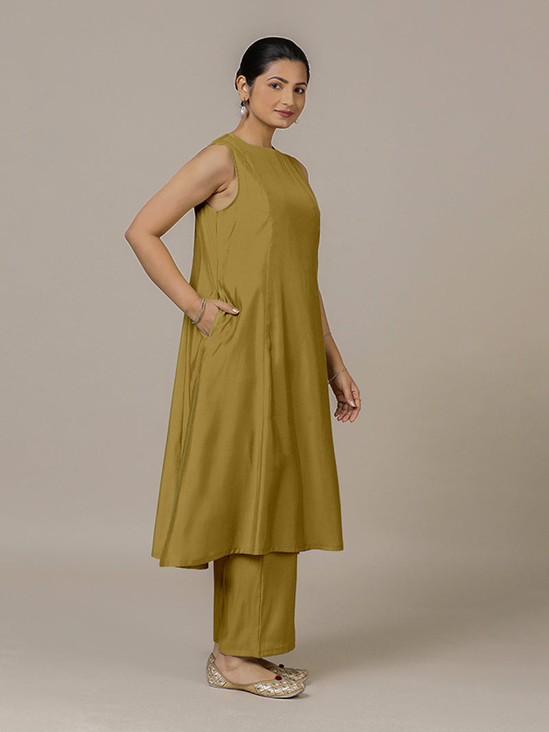 Sameera x Rozaana | A Line Kurta in Dijon Mustard with Thread Work | Coords or Only Kurta-Binks