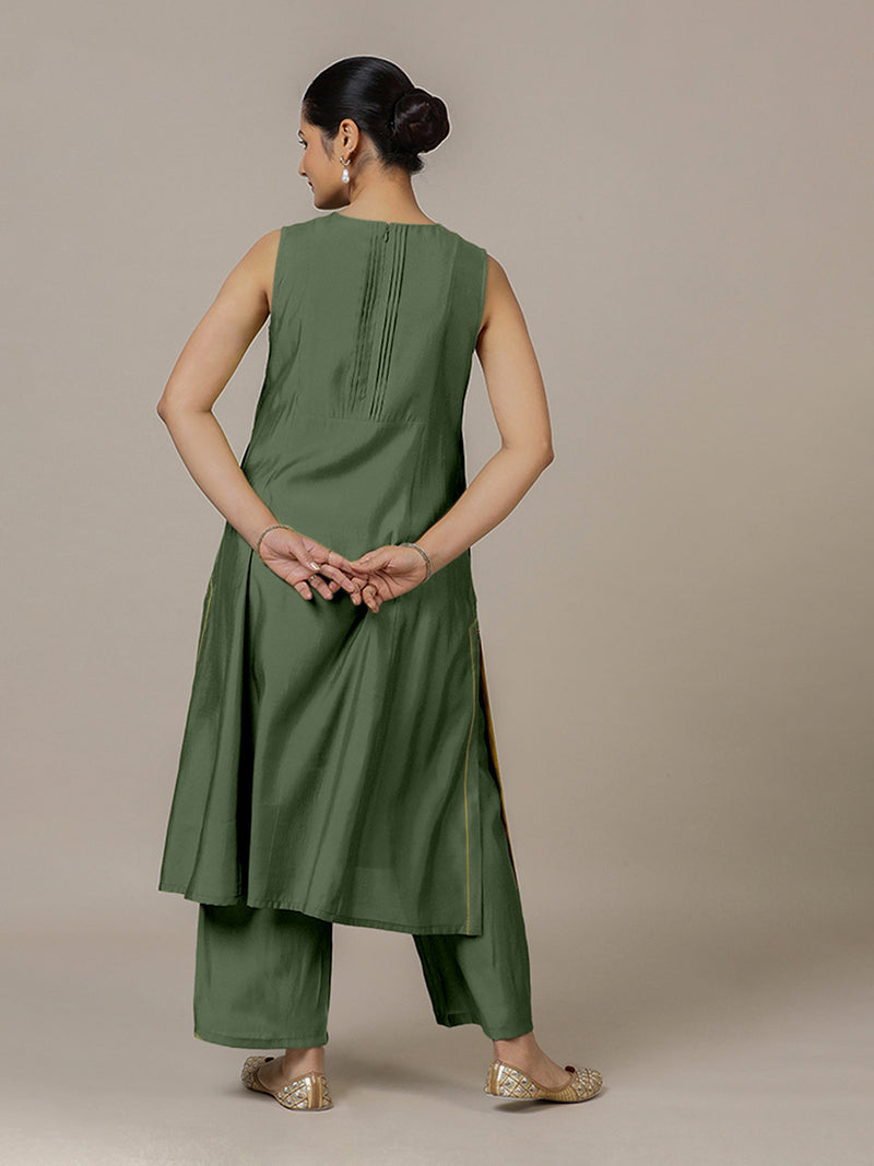 Sameera x Rozaana | A Line Kurta in Hunter Green with Thread Work | Coords or Only Kurta-Binks