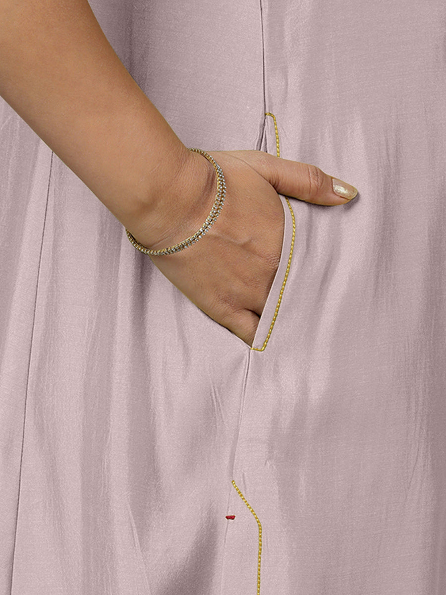Sameera x Rozaana Kurta, in Purple Viscose, featuring sleeveless and jewel neckline, made for daily & work (view 4).