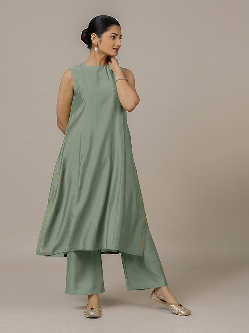 Sameera x Rozaana | A Line Kurta in Mint Green with Thread Work | Coords or Only Kurta-Binks