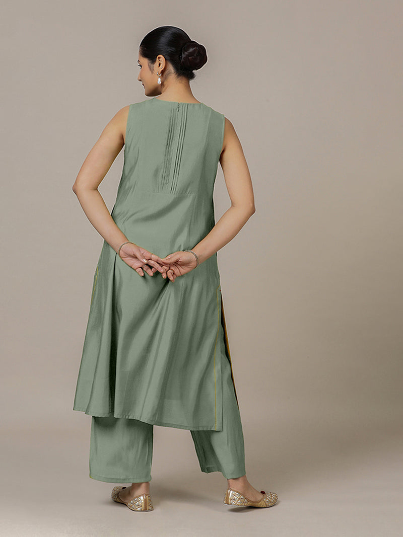 Sameera x Rozaana | A Line Kurta in Mint Green with Thread Work | Coords or Only Kurta-Binks