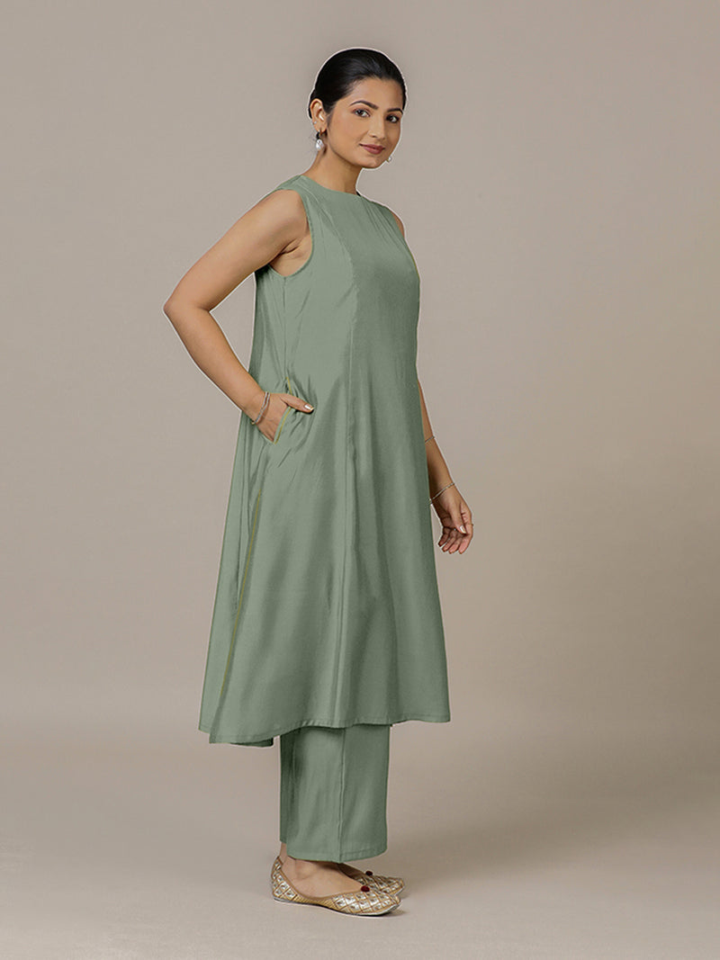 Sameera x Rozaana | A Line Kurta in Mint Green with Thread Work | Coords or Only Kurta-Binks