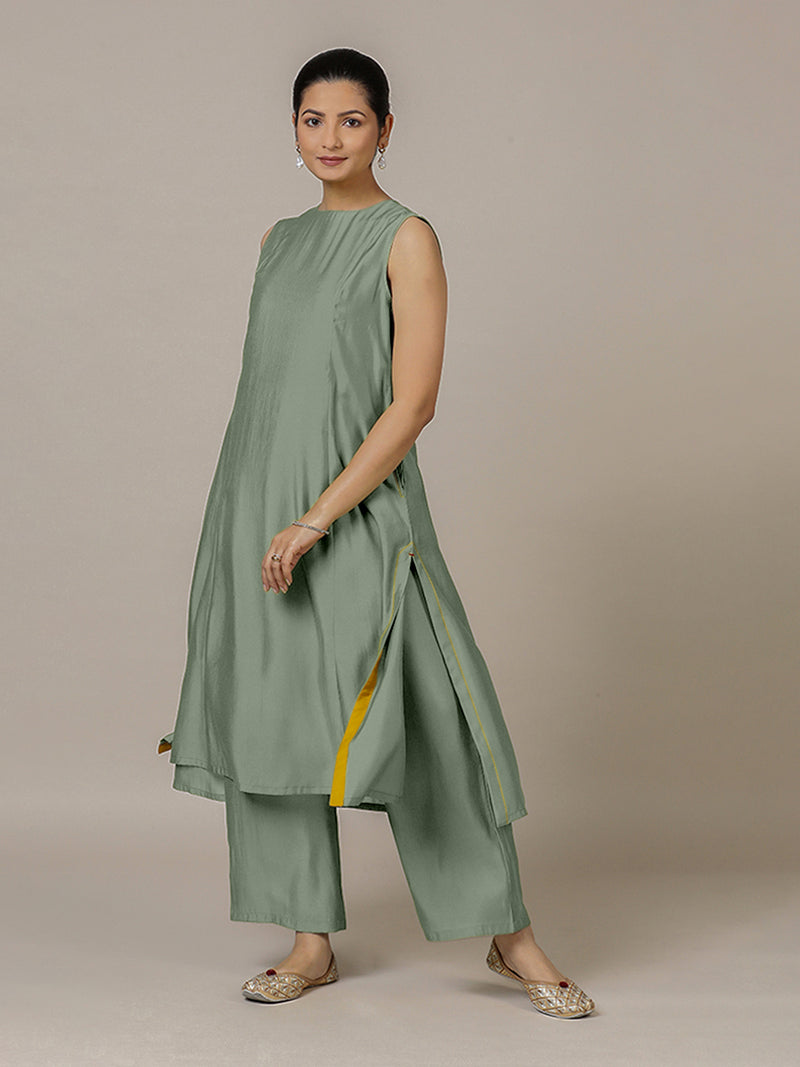 Sameera x Rozaana | A Line Kurta in Mint Green with Thread Work | Coords or Only Kurta-Binks