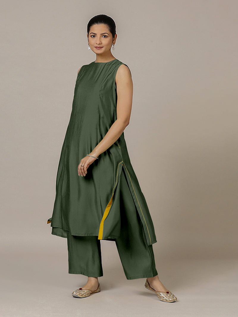 Sameera x Rozaana | A Line Kurta in Pine Green with Thread Work | Coords or Only Kurta-Binks