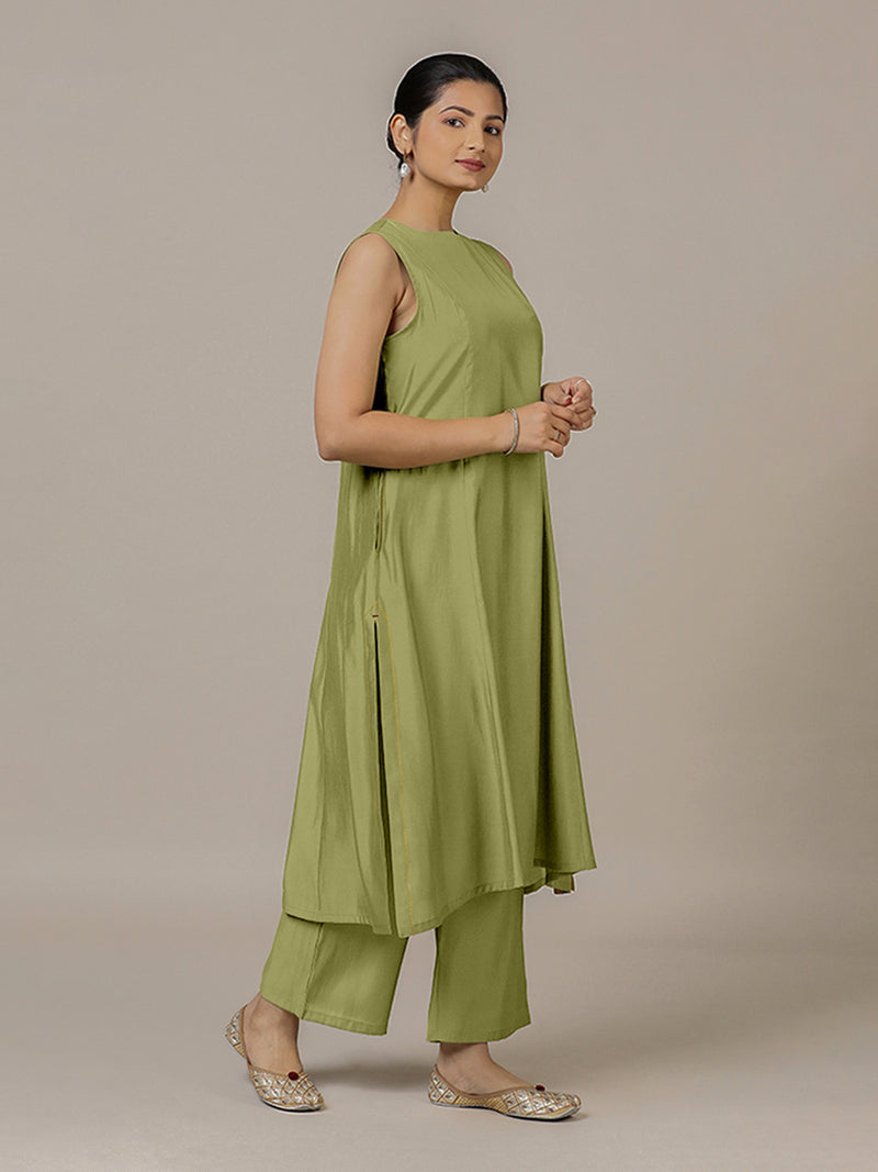 Sameera x Rozaana | A Line Kurta in Pista Green with Thread Work | Coords or Only Kurta-Binks