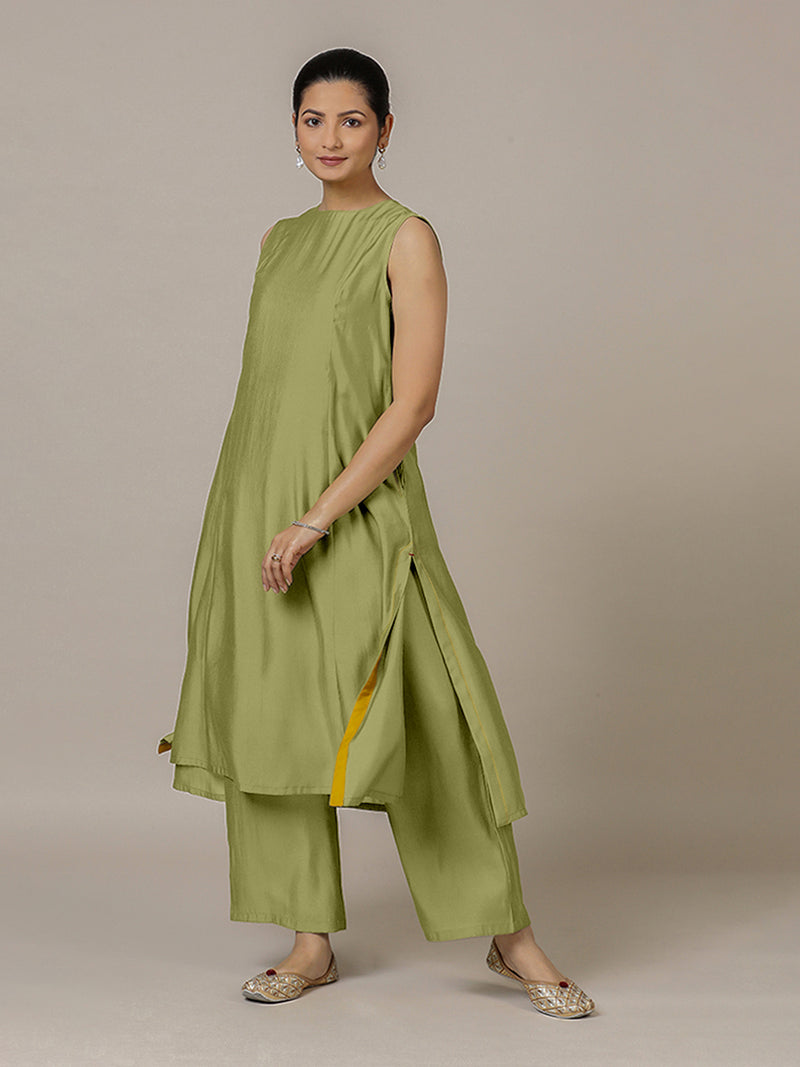 Sameera x Rozaana | A Line Kurta in Pista Green with Thread Work | Coords or Only Kurta-Binks