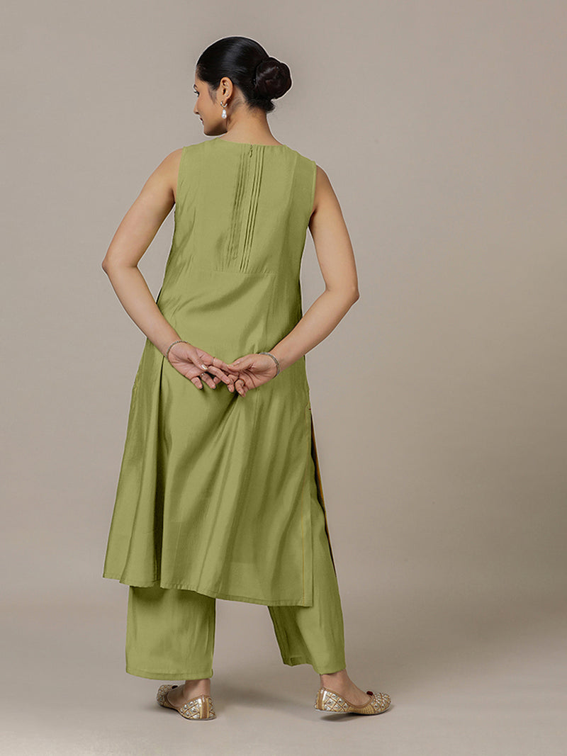 Sameera x Rozaana | A Line Kurta in Pista Green with Thread Work | Coords or Only Kurta-Binks