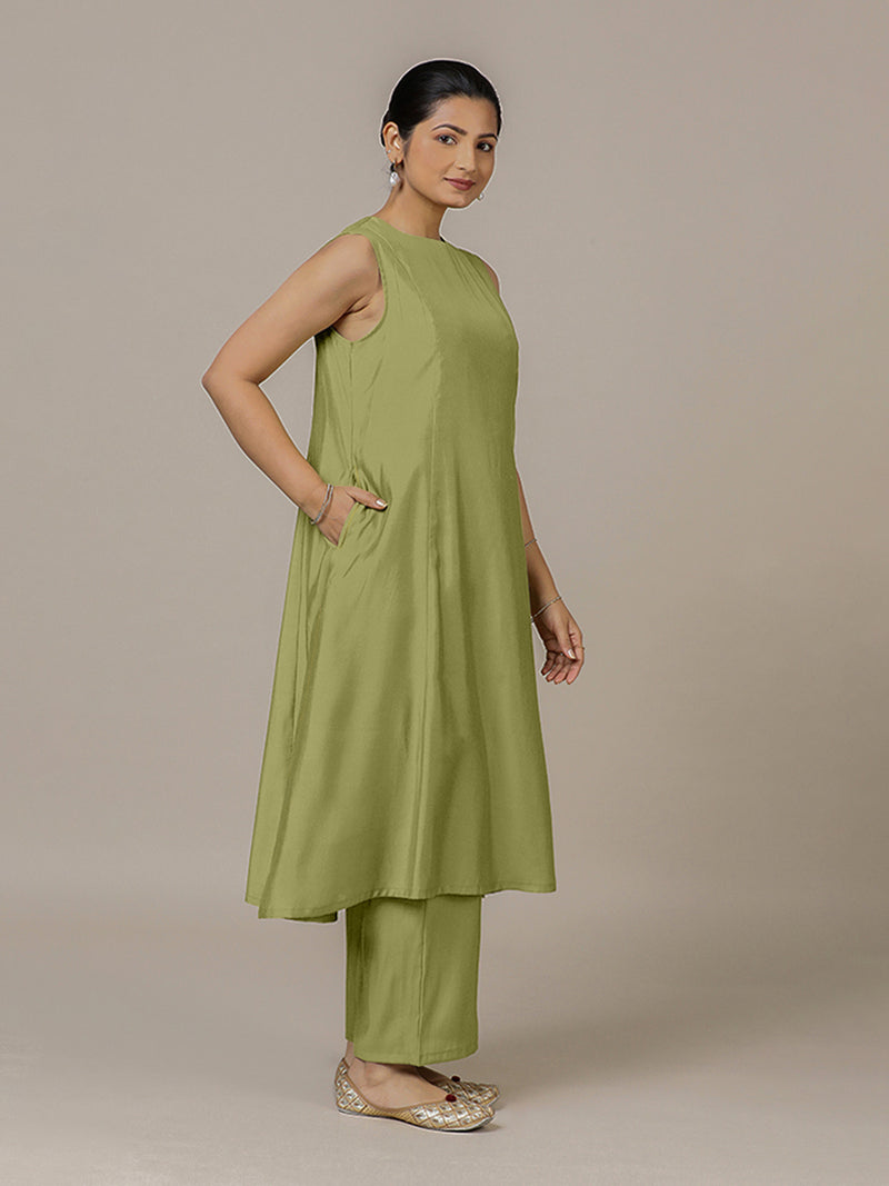 Sameera x Rozaana | A Line Kurta in Pista Green with Thread Work | Coords or Only Kurta-Binks