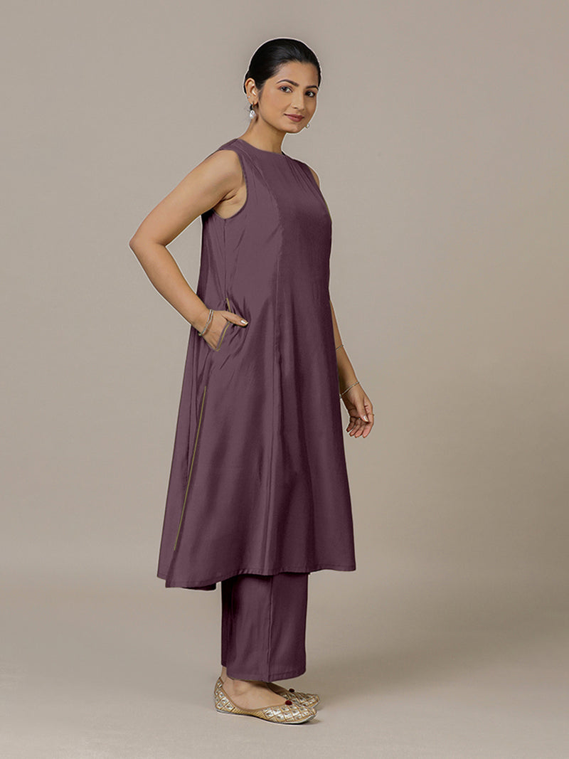 Sameera x Rozaana | A Line Kurta in Purple Mauve with Thread Work | Coords or Only Kurta-Binks