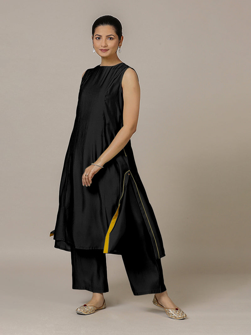 Sameera x Rozaana | A Line Kurta in Raven Black with Thread Work | Coords or Only Kurta-Binks