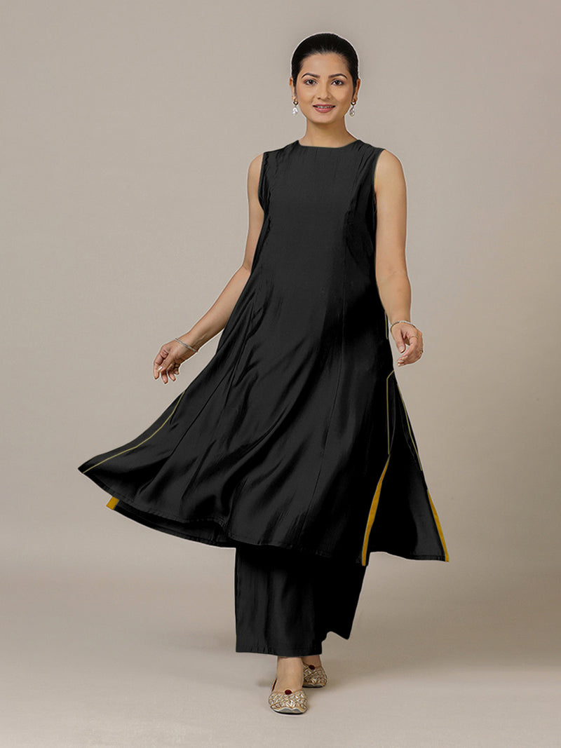Sameera x Rozaana | A Line Kurta in Raven Black with Thread Work | Coords or Only Kurta-Binks