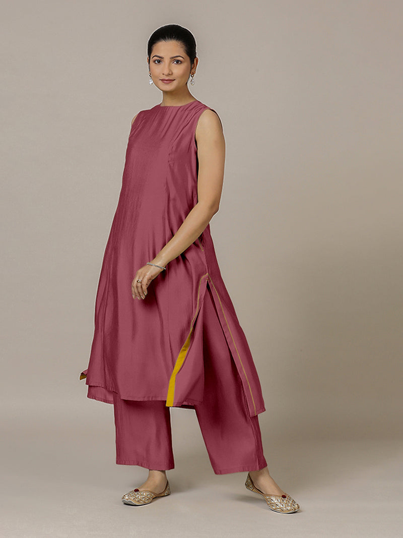 Sameera x Rozaana | A Line Kurta in Rose Pink with Thread Work | Coords or Only Kurta-Binks