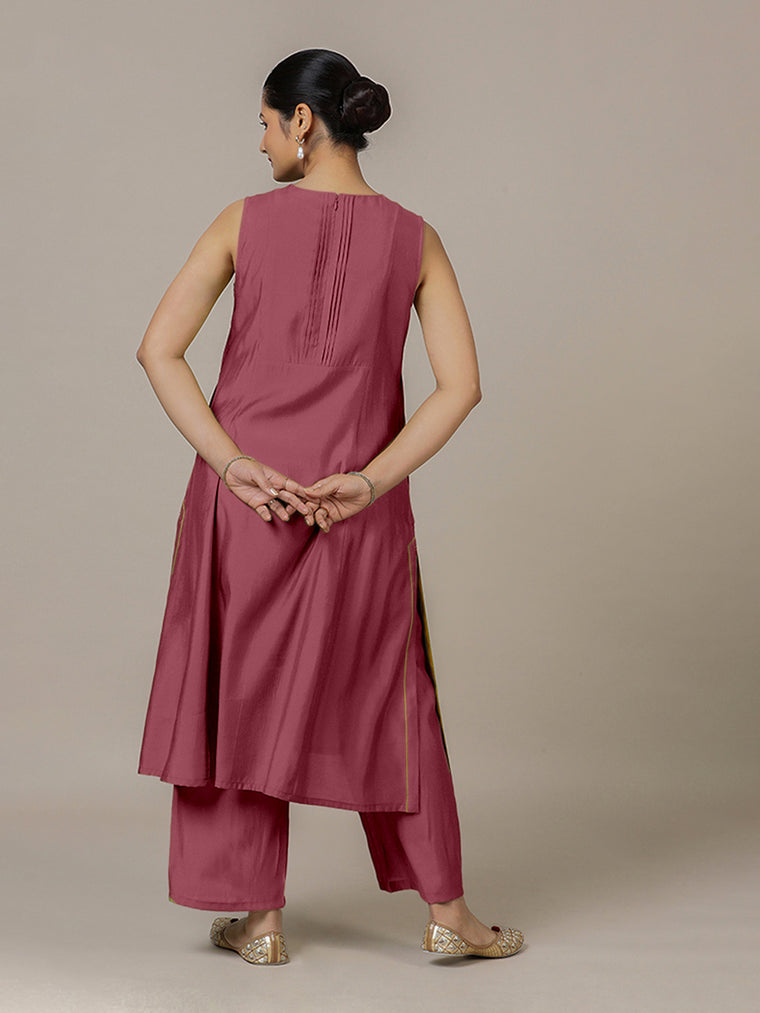 Sameera x Rozaana Kurta, in Pink Viscose, featuring sleeveless and jewel neckline, made for daily & work (view 2).