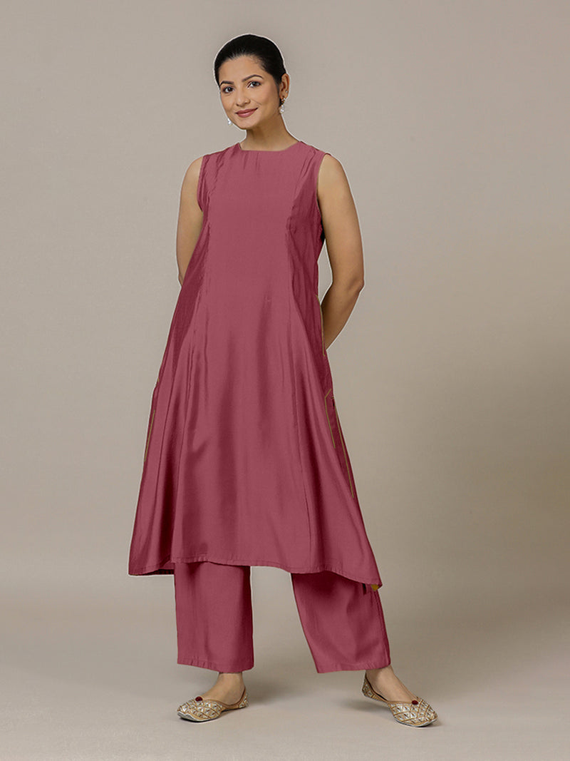 Sameera x Rozaana | A Line Kurta in Rose Pink with Thread Work | Coords or Only Kurta-Binks
