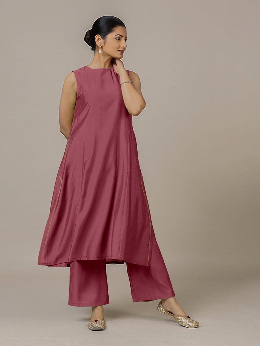 Sameera x Rozaana Kurta, in Pink Viscose, featuring sleeveless and jewel neckline, made for daily & work (view 8).
