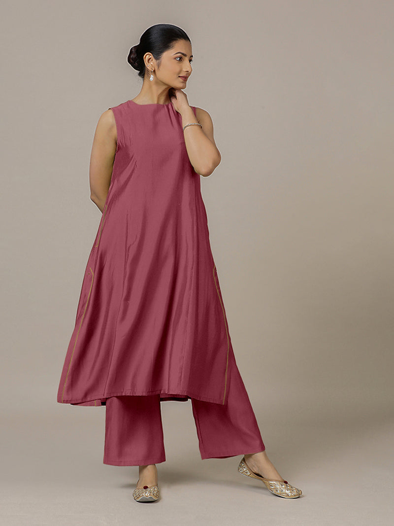 Sameera x Rozaana | A Line Kurta in Rose Pink with Thread Work | Coords or Only Kurta-Binks