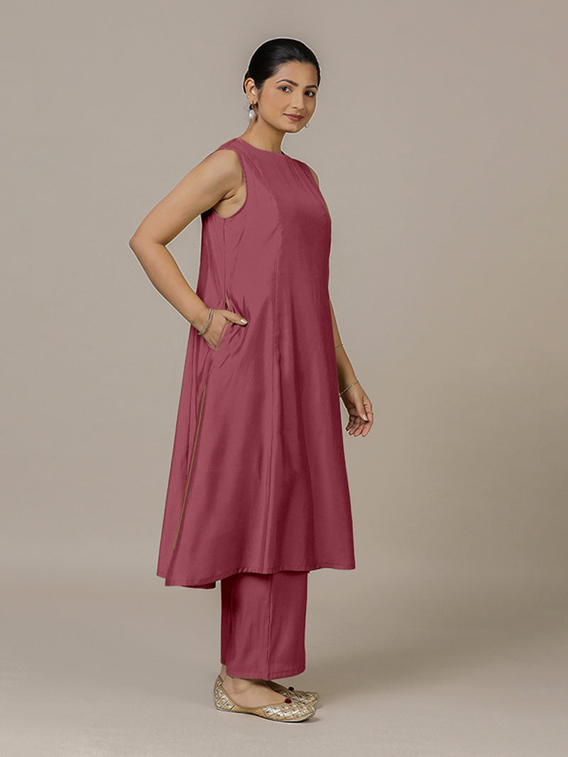 Sameera x Rozaana | A Line Kurta in Rose Pink with Thread Work | Coords or Only Kurta-Binks