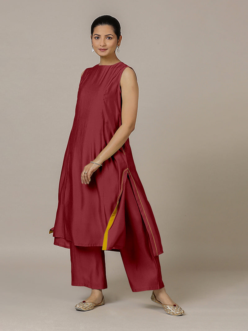 Sameera x Rozaana | A Line Kurta in Scarlet Red with Thread Work | Coords or Only Kurta-Binks