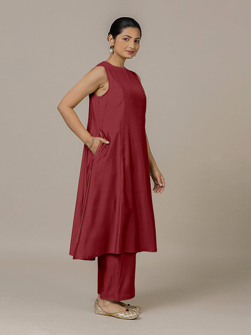 Sameera x Rozaana | A Line Kurta in Scarlet Red with Thread Work | Coords or Only Kurta-Binks