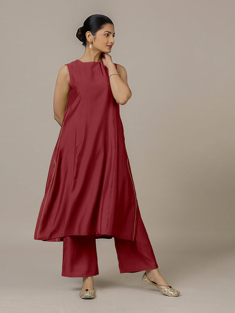 Sameera x Rozaana | A Line Kurta in Scarlet Red with Thread Work | Coords or Only Kurta-Binks