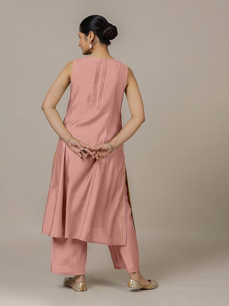 Sameera x Rozaana Kurta, in Pink Viscose, featuring sleeveless and jewel neckline, made for daily & work (view 2).