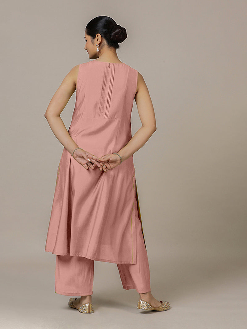 Sameera x Rozaana | A Line Kurta in Sea Pink with Thread Work | Coords or Only Kurta-Binks