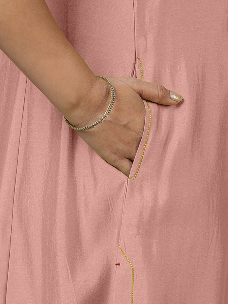 Sameera x Rozaana Kurta, in Pink Viscose, featuring sleeveless and jewel neckline, made for daily & work (view 4).